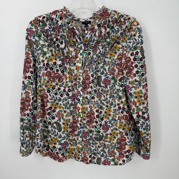 Talbots Petite XLFloral Ruffle Blouse Cotton Rayon Button Front Long Sleeve Top - Picture 1 of 6